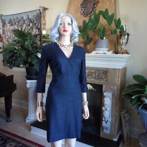 Gucci Black Wool V Neck Dress w/Wide Waist Band Wrap Detail Size IT 38- US 2